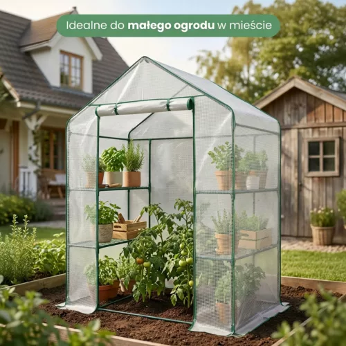 AKORD mini fóliaház polcokkal fehér 143x73x195 cm