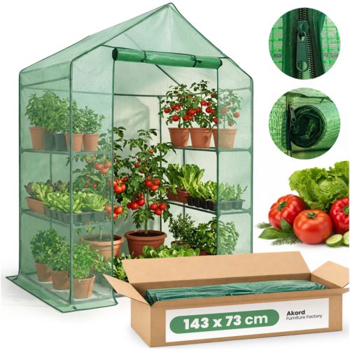 AKORD Mini Fóliaház Polcokkal Zöld 143x73x195 cm