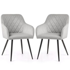   AKORD VELTO Kárpitozott Szék Welur Szürke Rombusz Steppelt Fekete Lábak 2 db