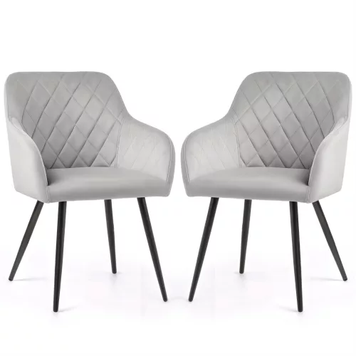 AKORD VELTO Kárpitozott Szék Welur Szürke Rombusz Steppelt Fekete Lábak 2 db