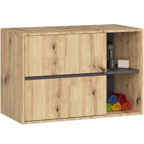 AKORD VAMI W90 Fali Fürdőszobai Mosdószekrény Artisan Tölgy-Grafit Szürke