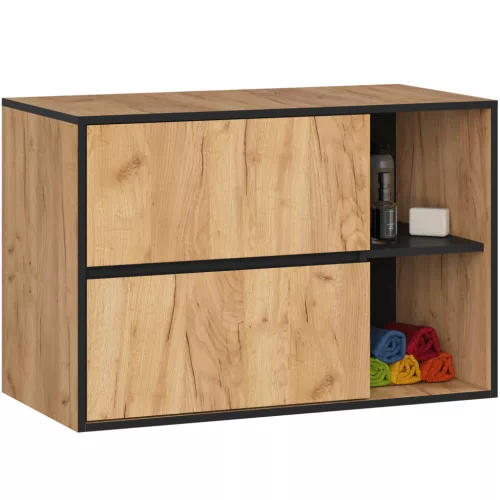 AKORD VAMI 90 Fali Mosdószekrény Craft Tölgy-Fekete