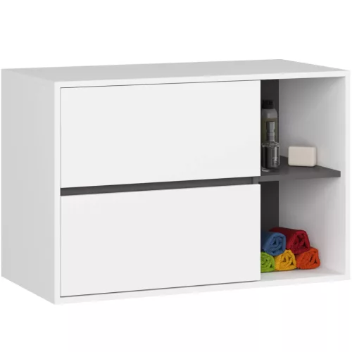 AKORD VAMI W90 Fali Fürdőszobai Mosdószekrény Fehér/Grafitszürke Matt