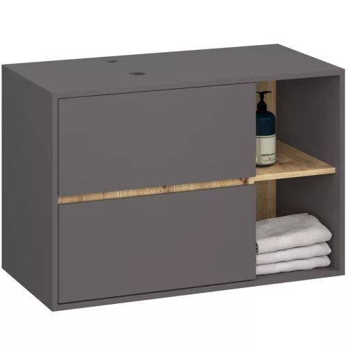 AKORD VAMI W90 Fürdőszobai Mosdószekrény Grafitszürke Matt Artisan Tölgy