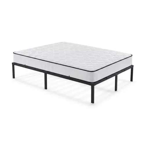AKORD Furniture Factory Összecsukható Fém Ágykeret Rugós Matraccal 120x200 cm Fekete 9 Lábbal 20 Léccel