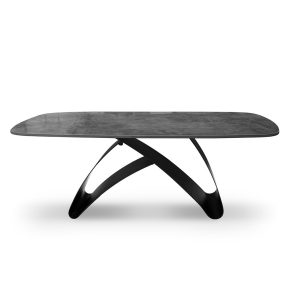 Bentley Kerámia Dohányzóasztal Szürke Kő Fekete Lábbal