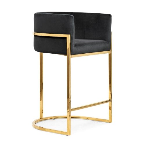 Casino Luxus Bárszék Fekete Bársony Arany Vázzal 70cm