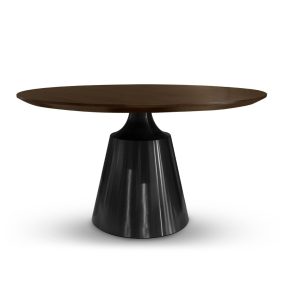   Goblet 150 Diófa Kerek Étkezőasztal Fekete Kefézett Lábbal