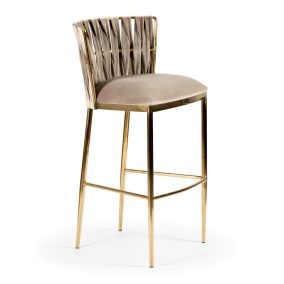 Hordia Luxus Bárszék Bézs Bársony Arany Lábakkal