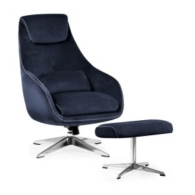   Kent Luxus Forgó Fotel Lábtartóval Bársony Tengerészkék