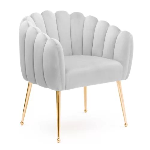 LILI Kagyló Fotel Szürke Bársony Arany Lábakkal