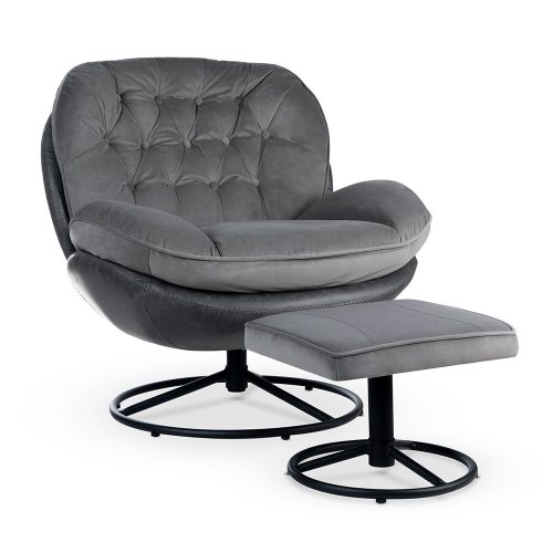 Lima Fotel Lábtartóval Szürke Pu / Fekete Láb