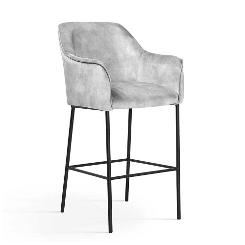 Malaga L Kárpitozott Bárszék Szürke Bársony Fekete Lábakkal 70cm