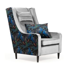 Maurice Luxus Fotel Szürke Bársony Pávatoll Mintás
