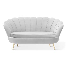   Kagylóhéj Kétszemélyes Kanapé Szürke Bársony Arany Lábakkal