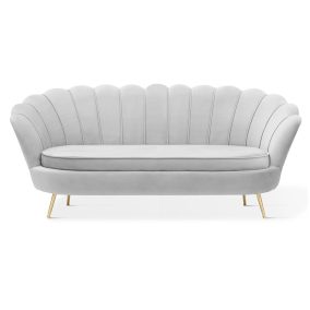   Kagylóhéj Háromszemélyes Kanapé Szürke Bársony Arany Lábakkal