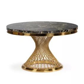   Romance Fekete Márvány Étkezőasztal Arany Spirál Lábbal