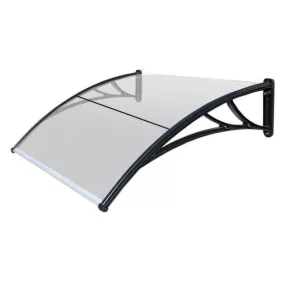 Moxu 150x90 cm-es áttetsző polikarbonát előtető fekete fali tartókkal bejárati ajtó fölé