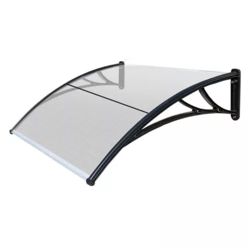 Moxu 150x90 cm-es áttetsző polikarbonát előtető fekete fali tartókkal bejárati ajtó fölé