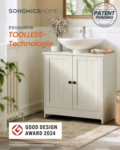 SONGMICS HOME Mosdó Alatti Szekrény Szerszám Nélküli Összeszerelés Rusztikus Fehér