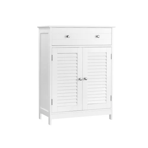 VASAGLE Nordic Fürdőszobai Tárolószekrény Zsalus Ajtókkal Matt Fehér
