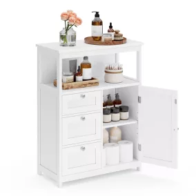   VASAGLE Szabadon Álló Fürdőszobai Tároló Szekrény Állítható Polccal 3 Fiókkal MDF Fehér