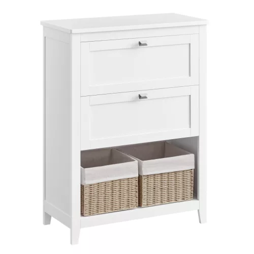 VASAGLE Fürdőszobai Tároló Szekrény 2 Fiókkal és 2 Kosárral MDF Felhőfehér 30 x 60 x 80 cm