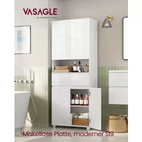   VASAGLE BBC563W01 Fürdőszobai Szekrény MDF Felhőfehér 2 Fiókkal és Állítható Polcokkal