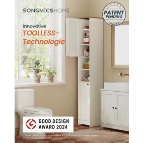   SONGMICS HOME BBC667WJ01 fürdőszobaszekrény szerszámmentes technológiával vintage fehér 30 x 30 x 170 cm