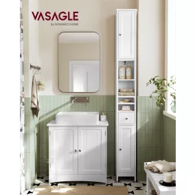   VASAGLE magas fürdőszobai szekrény MDF felhőfehér állítható polcokkal