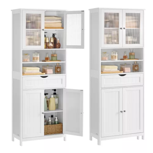 VASAGLE tároló szekrény MDF felhőfehér állítható polcokkal és fiókkal