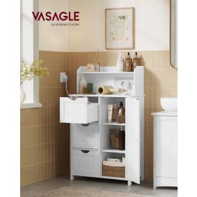   VASAGLE fürdőszobai szekrény beépített töltőállomással fiókokkal és állítható polcokkal 30 x 60 x 100 cm felhőfehér