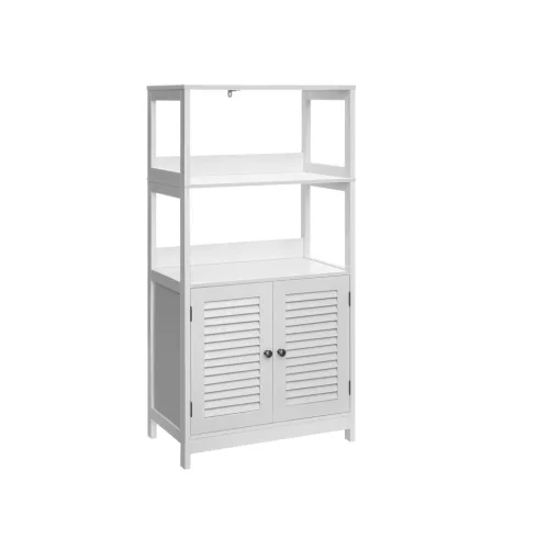 VASAGLE Magas Tárolószekrény Matt Fehér MDF Zsalus Ajtókkal
