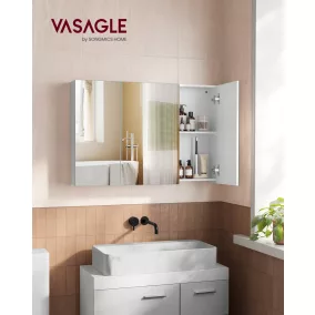   VASAGLE BBK032W01 fürdőszobai tükrös szekrény 3 ajtóval fehér 90 x 60 x 15 cm