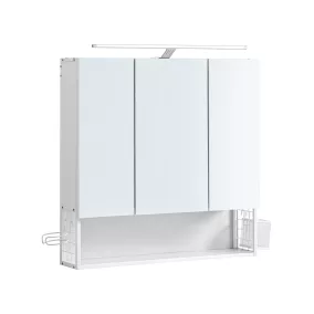   VASAGLE Modern Fürdőszobai Tükrös Szekrény LED Világítással Fehér