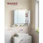   VASAGLE Multifunkciós Tükrös Fürdőszobai Szekrény LED Világítással Felhőfehér