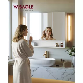   VASAGLE KAILYN tükrös fürdőszoba fali szekrény állítható polcokkal felhőfehér