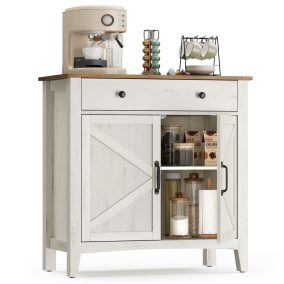   VASAGLE Farmhouse Tárolószekrény Fiókos Rusztikus Fehér-Mézbarna