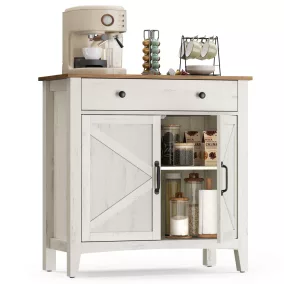   VASAGLE Farmhouse Tárolószekrény Fiókos Rusztikus Fehér-Mézbarna