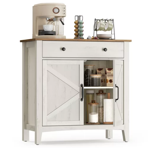 VASAGLE Farmhouse Tárolószekrény Fiókos Rusztikus Fehér-Mézbarna