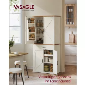   VASAGLE magas konyhai tálaló szekrény MDF rusztikus fehér 178,5 cm