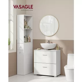   VASAGLE Custos BBK520WB01 Mosdószekrény 2 Nagy Fiókkal Felhőfehér