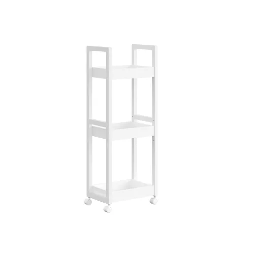 SONGMICS Slim Fürdőszobai Tároló Kocsi Bambusz Vázas 3-Szintes Fehér