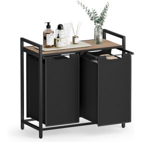 VASAGLE Dupla Szennyestartó Kosár Polccal Fekete-Tevebarna