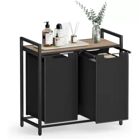 VASAGLE Dupla Szennyestartó Kosár Polccal Fekete-Tevebarna