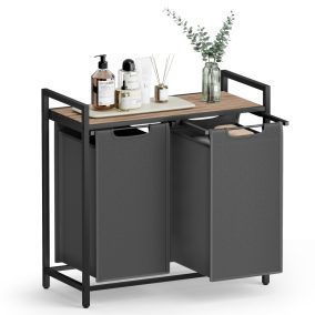   VASAGLE 2 rekeszes szennyeskosár fém vázzal polccal karamell barna és szürke