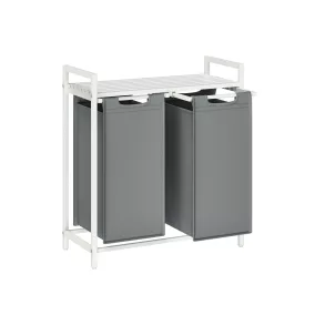   VASAGLE Dupla Szennyestartó Polccal Fehér-Szürke Oxford Szövet Mosodai Rendszerező