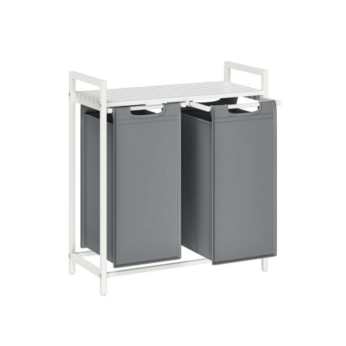 VASAGLE Dupla Szennyestartó Polccal Fehér-Szürke Oxford Szövet Mosodai Rendszerező