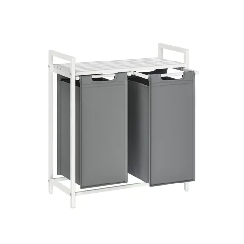 VASAGLE Dupla Szennyestartó Polccal Fehér-Szürke Oxford Szövet Mosodai Rendszerező