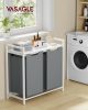 VASAGLE Dupla Szennyestartó Polccal Fehér-Szürke Oxford Szövet Mosodai Rendszerező